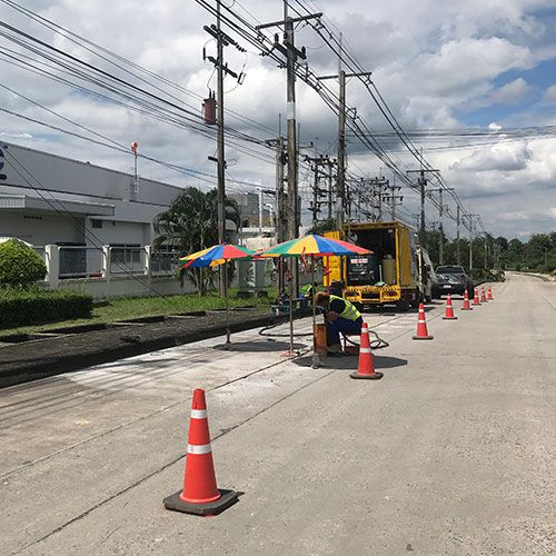 งานซ่อมแซมถนนคอนกรีตทรุดตัว นิคมอุตสาหกรรมโรจนะ ระยอง